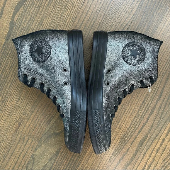 NEW Converse CT All Star Lux Hidden Heel Wedge Silver Sparkle Black 550669C - Picture 5 of 12